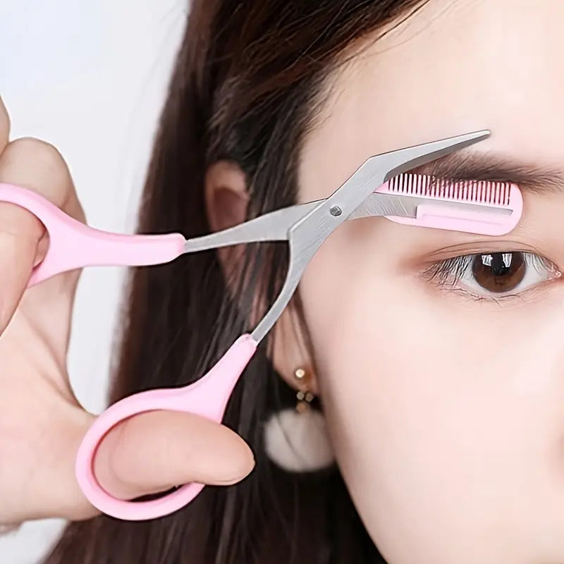 Eyebrow Scissors with Comb Guide — Non-Slip Finger Grips — Precision Eyebrow Trimmer & Shaping Scissors for Women & Men