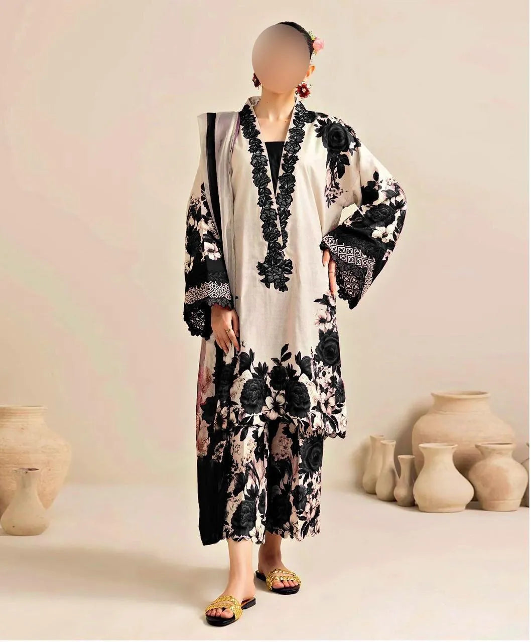 3 Pcs Women's Unstitched Digital Print Suit