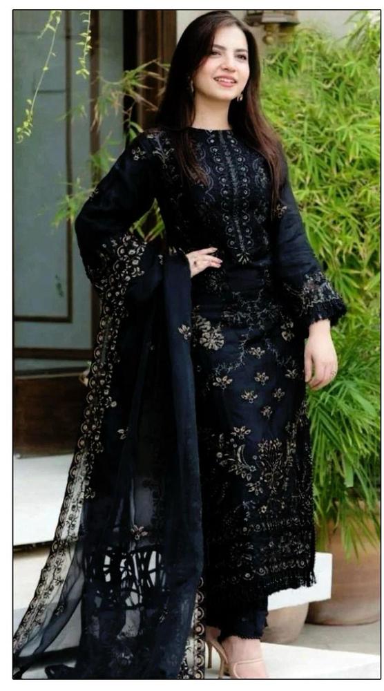 3 Pcs Women's Unstitched Lawn Embroidered Suit