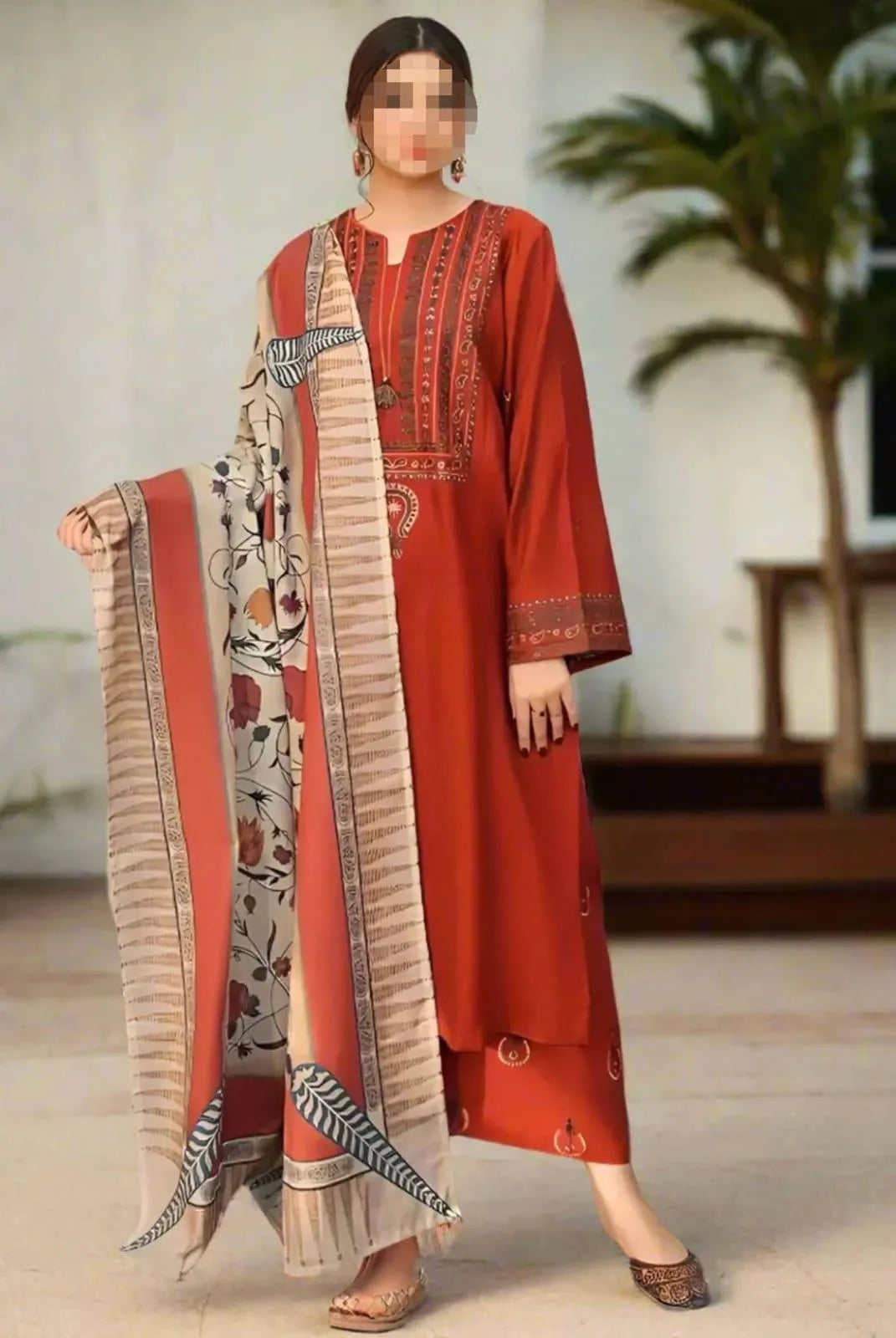 3 Pcs Women's Unstitched Embroidered Suit