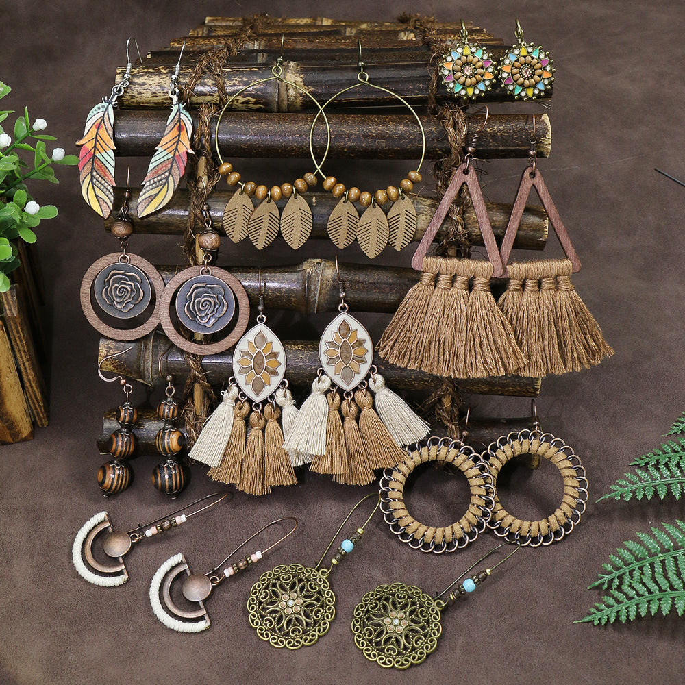 European And American Fashion Bohemian Personality Fashion Brown Hand-woven Earrings
