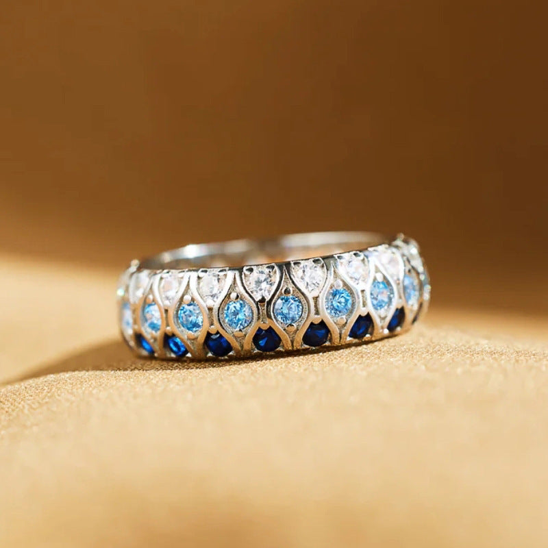 European And American Style Blue Zircon Arc Ring